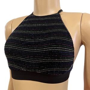 Victoria's Secret High Neck Unlined Metallic Striped Halter Bralette Bra Medium